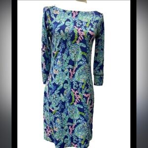 Large Lilly Pulitzer knit dress Sophie Corsica Blue Turtle print